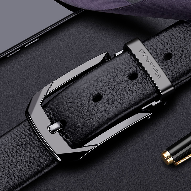 Emperor Paul belt male needle fastener pure leather black belt fashion blasting belly belt Korean version of young people