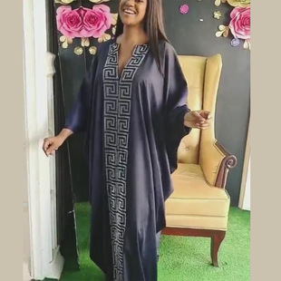 Fashion African mothers big size bat sleeve dress Muslim Islamic robe artificial silk hot drill