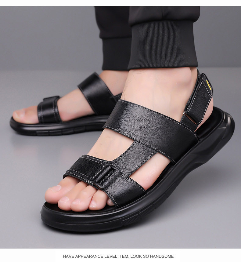 Dép sandal nam da bò thoáng khí đế mềm kiểu lười hai cách dùng, đi chơi và đi biển — S2691 màu nâu, S2691 màu đen chi tiết 18