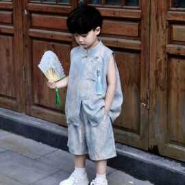 男童新中式套装夏季2026新款儿童无袖背心国风套装端午六一表演服
