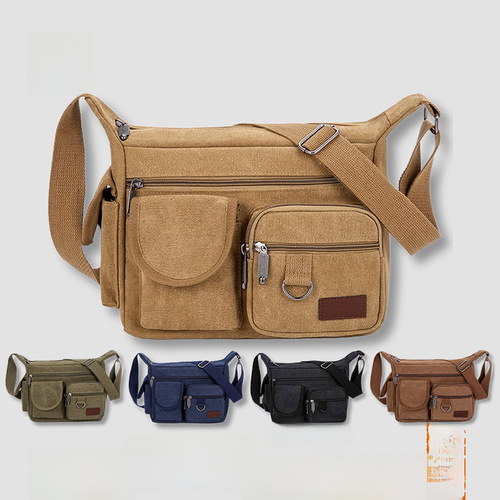 Men's Canvas Shoulder Bag, British Retro Trend Large Capacity Crossbody Bag, Men's Leisure Travel Business Bag