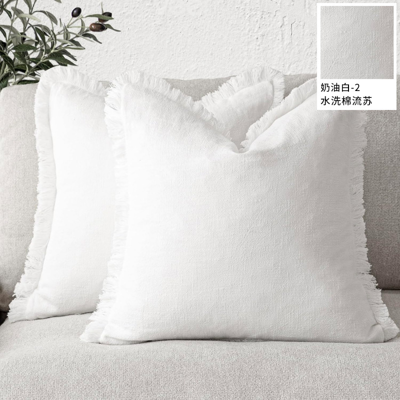 Verano almohada de algodón lavado con agua debe borda almohada cubierta de almohada sala de estar dormitorio sofá cama almohada de color sólido almohadilla desmontable y lavable