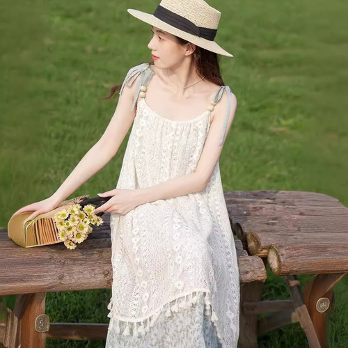 Sweet and Stylish Boutique Yunnan Ethnic Minority Style Summer Cotton Linen Net Sand Sleeveless Tank Dress