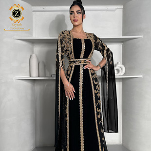 Za5002 Arabic Abaya Elegant Embroidered Dress New Elegant Elegant Robe with Belt