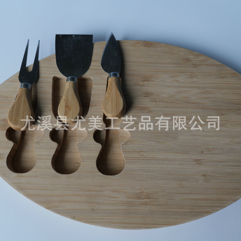 Juego de tabla de quesos de bambú ovalado Juego de tabla de queso de queso portátil Filete Bandeja de pizza Hornear pastel