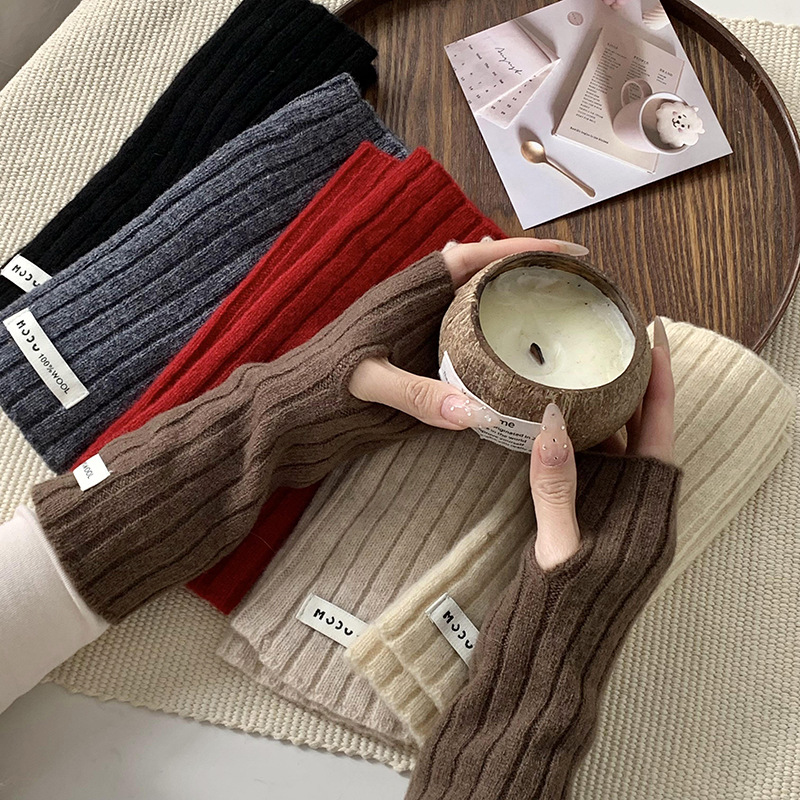 Guantes de lana de punto de invierno nuevo estilo coreano grueso caliente anticongelante manguera de color sólido guantes de medio dedo de moda universal