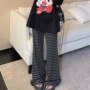 春秋直筒高腰条纹阔腿裤