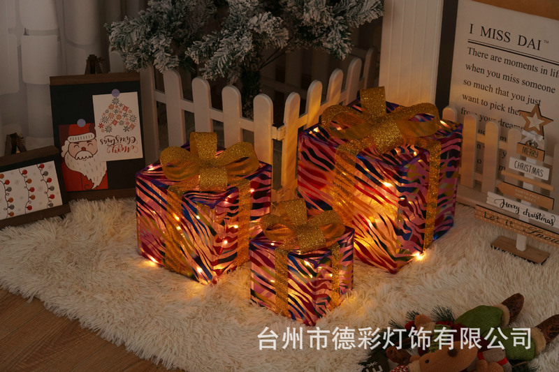 LEDクリスマスプレゼント箱三点セット越境新作クリスマス装飾灯シチュエーションアレンジ装飾灯|undefined