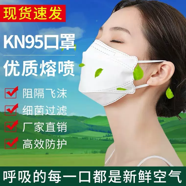 10片KN95颗粒物防护口罩舒适鱼嘴型成人独立装耳挂防雾霾粉尘N95