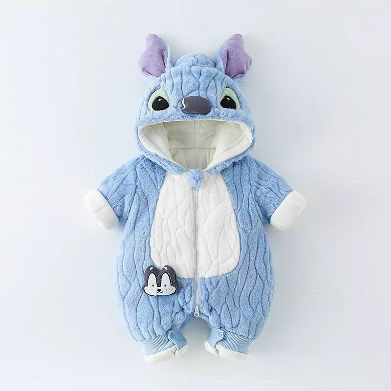 冬季男女宝宝加厚连体卡通造型洋气保暖哈衣爬服外出棉衣超萌衣服