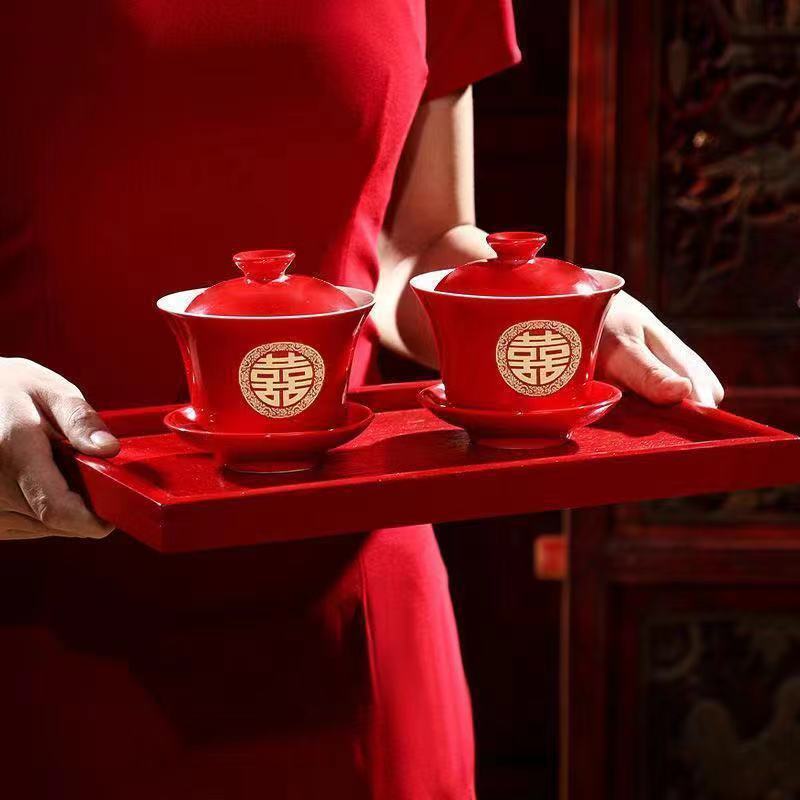 Taza de té Lian Lianqing, suministros de boda, copas de cerámica hechas a mano, cubierta de cerámica, suministros de boda