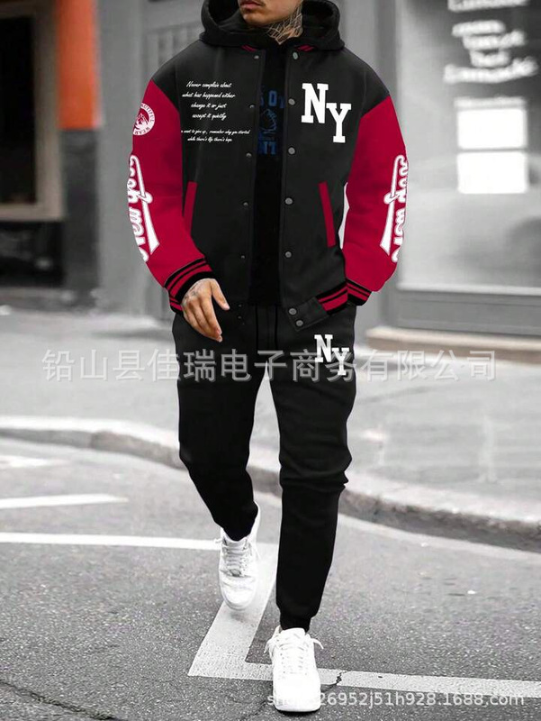 TEMU速卖通亚马逊街头潮流NY美式复古风棒球服夹克套装源头批发价|undefined