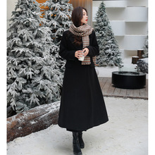 秋冬新款大码女装赫本风毛呢外套收腰显瘦长款过膝呢子大衣25173