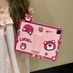 立體卡通草莓小熊支架適用iPad Pro保護殼硅膠iPad10代平板套Air5