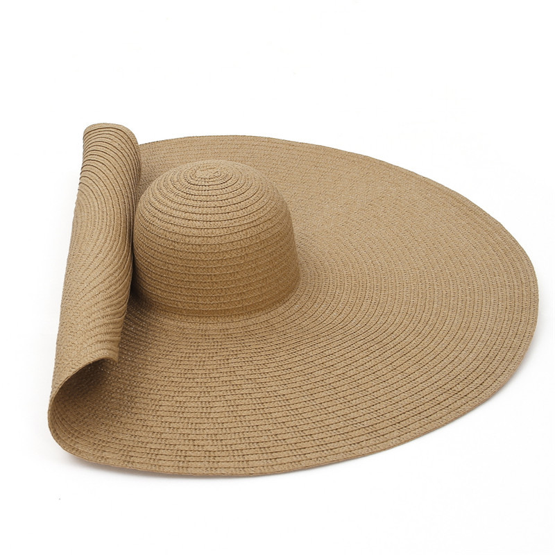 Extra große Strohhüte für Damen, 25 cm, aus Papier gewebt, mit breiter Krempe, ideal für Strand und Urlaub am Meer_voghion.com
