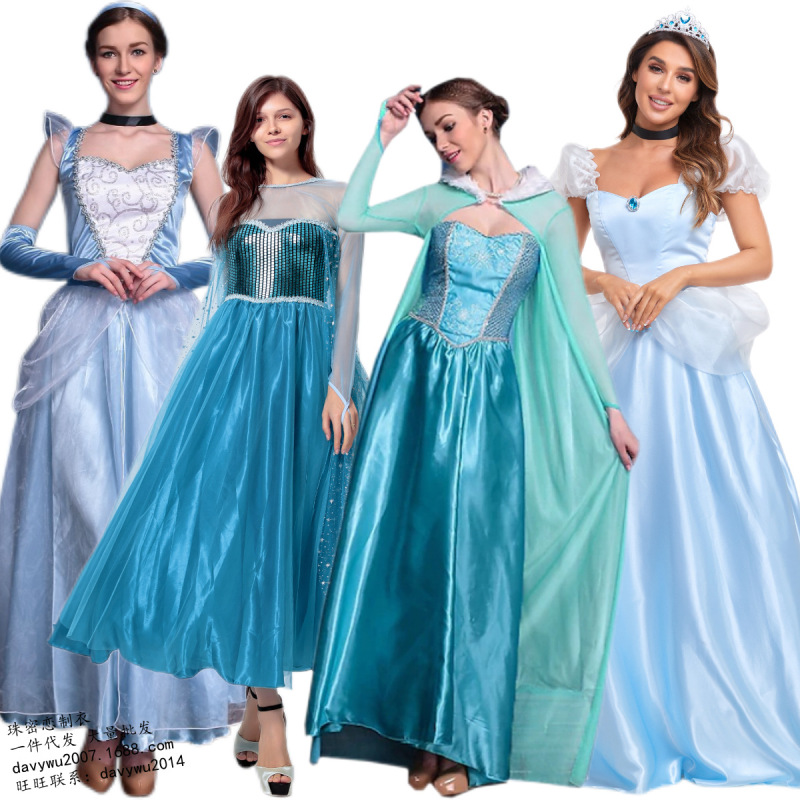 Secret Love Halloween Cos Cinderella Snow White Bella Adult Costume Blue Dress Performance Costume Secret Love Halloween Cos Cinderella Snow White Bella Adult Costume Blue Dress Performance Costume