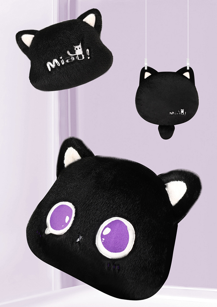 24 years new car seat cushion winter black cat plush cartoon cute seat cushion three-piece universal seat cover car