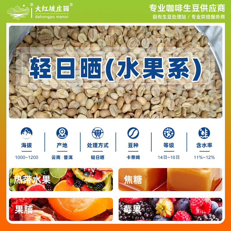 Yunnan Light Sun-Dried Fruit-Flavored Unroasted Specialty Coffee Beans Wholesale Pu'Er Small Coffee Beans