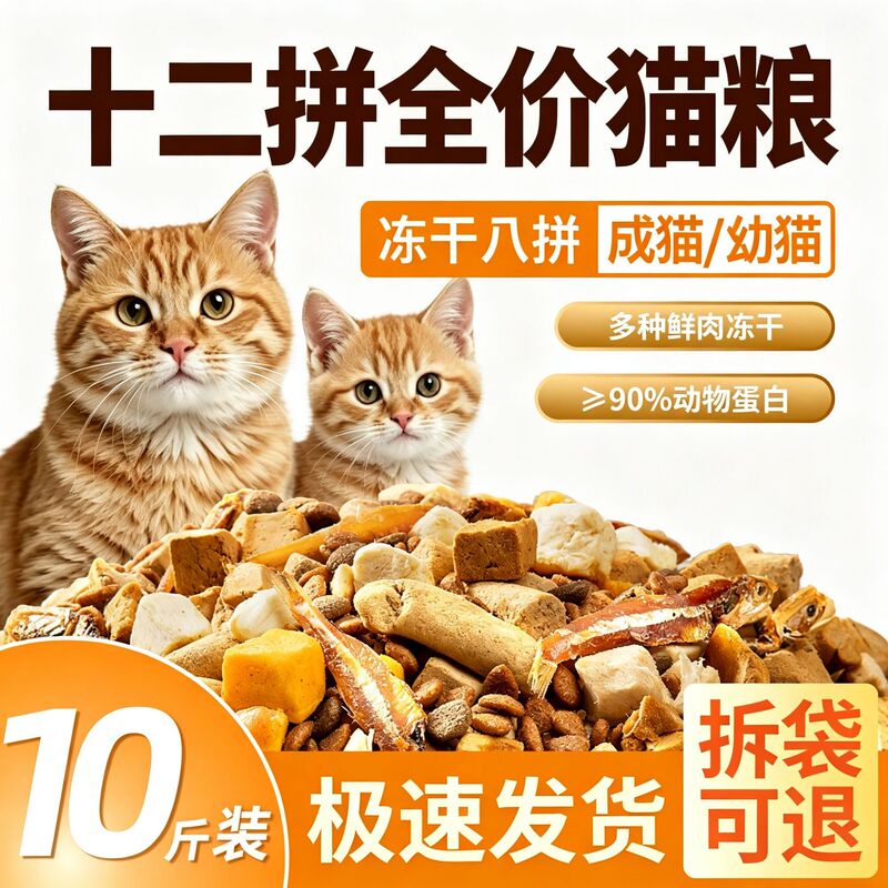 Twelve-pack freeze-dried cat food, grain-free fresh meat cat food, suitable for adult and young cats, full-price universal nutritional food for weight gain, wholesale Twelve-pack freeze-dried cat food, grain-free fresh meat cat food, suitable for adult and young cats, full-price universal nutritional food for weight gain, wholesale