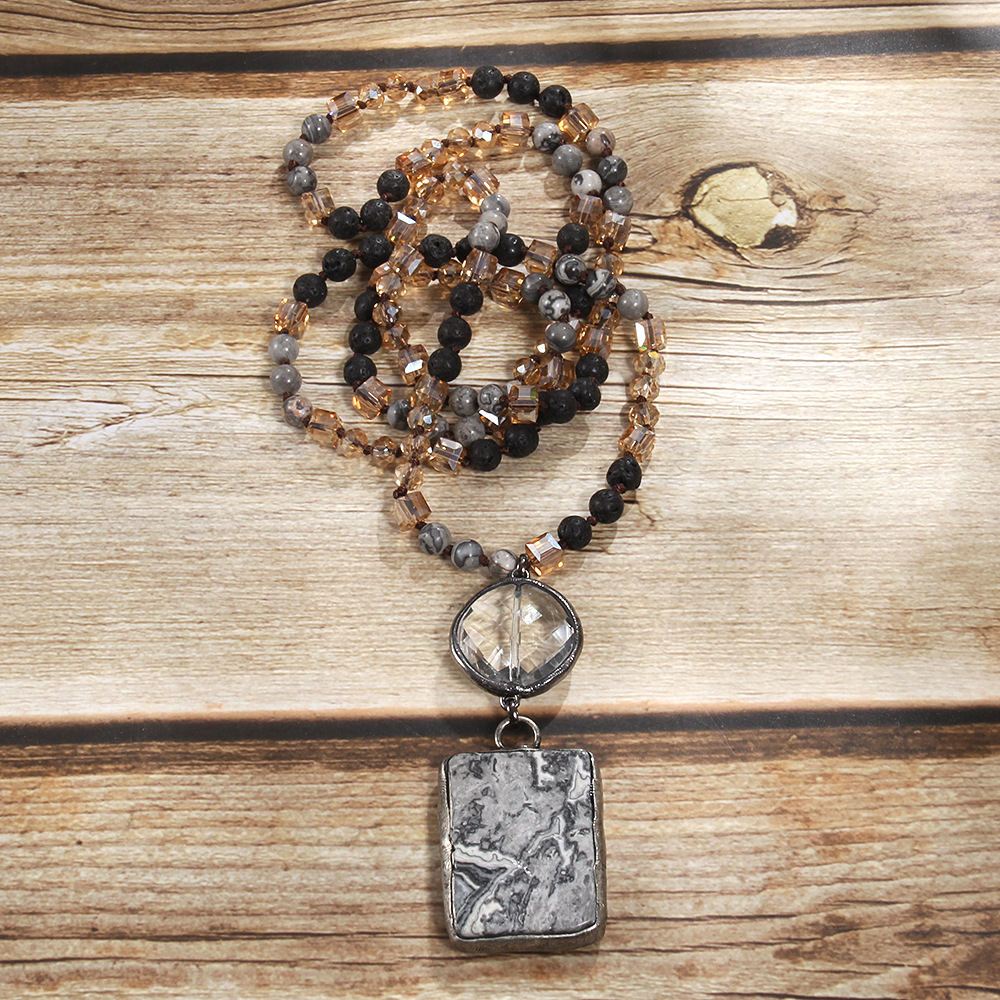 65g Weight Natural Stone Pendant Material Pendant Necklace Classification Natural Stone Chain Material Beaded Chain Chain Type 1 Piece Quantity Holiday Occasion natural stone Material Geometric Pattern Women's Gender Retro Style Retro Geometric Natural Stone Beaded Chain Pendant Necklace In Bulk 2