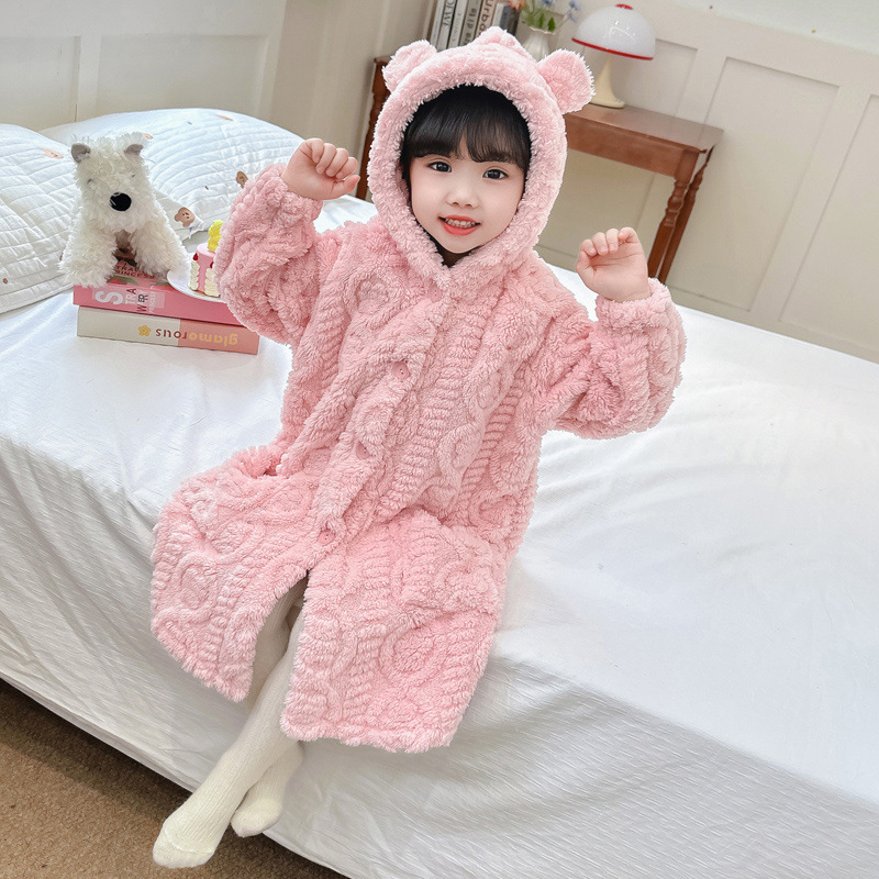소녀 잠옷 가을 겨울 플란넬 두꺼운  산호 양털 어린이 겨울 어린이 목욕 가운 홈 옷