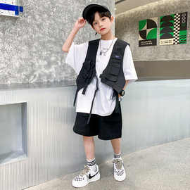 儿童装男童夏装2024新款男孩夏季荃棉中大童痞帅潮酷夏款三件套装