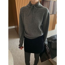 现 2025冬季新款韩国东大门baby酱可爱休闲半高领系带针织衫