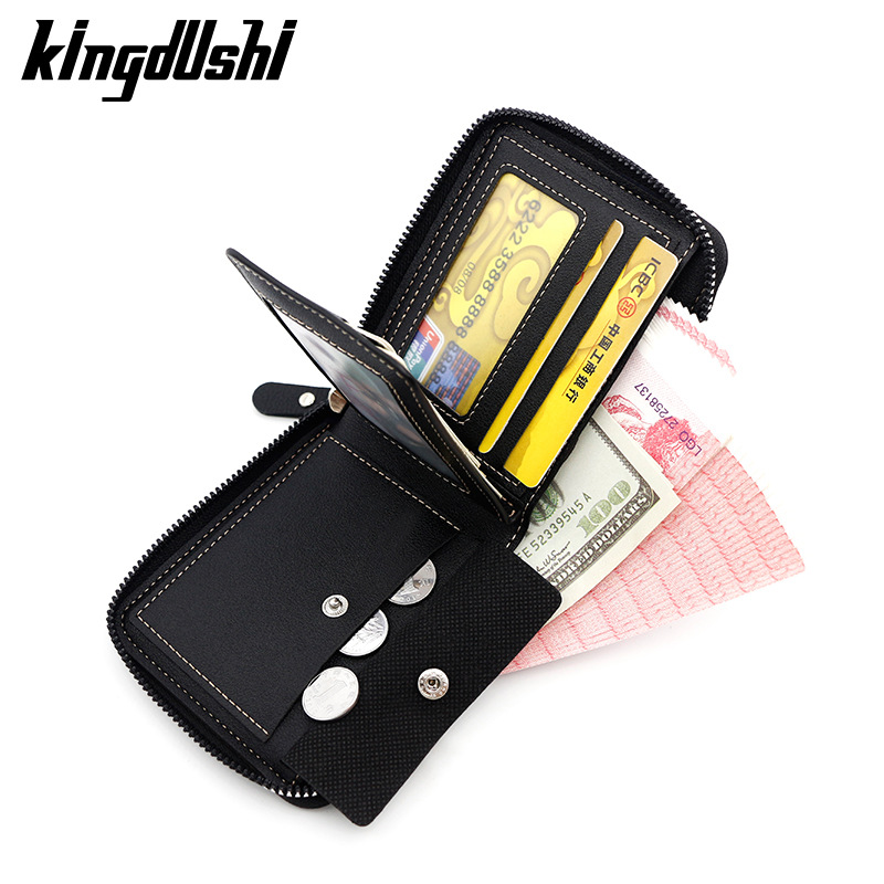 Kingdushi hombres cartera corta de gran capacidad Multi-tarjeta de identificación bolsa de moneda bolsa de bisagra bolsa de cadena al por mayor