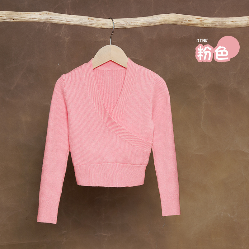 Ropa de baile para niños, ropa de entrenamiento de otoño e invierno, chaqueta cálida de manga larga de punto sin cordones, chal de baile para niñas