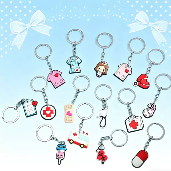 Medical keychain, single-sided soft rubber keyring, cartoon backpack pendant, creative school graduation souvenir keychain