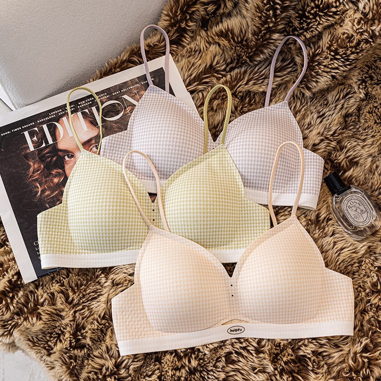 Ropa interior, pechos pequeños de mujer, fruncido, soporte suave, leche, tirantes ligeros, hermosa espalda, sujetador de texto para niña, sujetador sin costuras, celosía