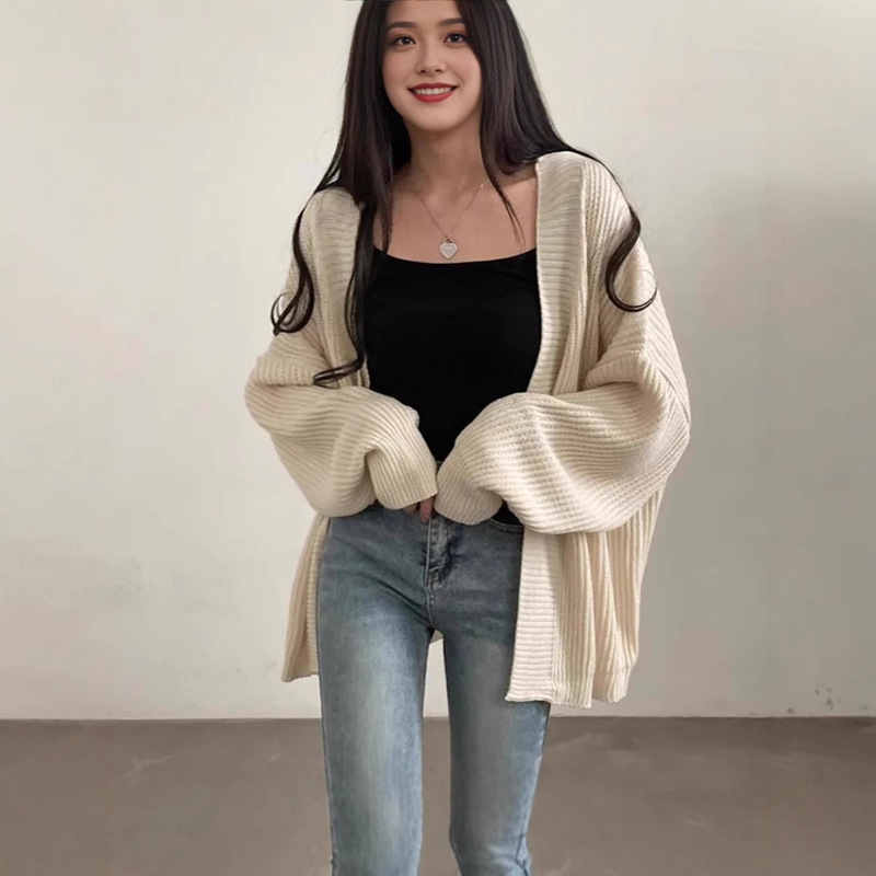 Korean Spring, Autumn, and Winter Simple Solid Color Lazy Style Loose Casual Sweater Coat Women's Knitted Cardigan Lazy Coat