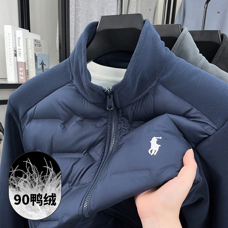 90%白鸭绒立领羽绒服休闲时尚拼接刺绣保暖上衣外套轻薄羽绒服男