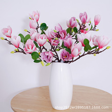 爆款亚马逊跨境4头玉兰花仿真花假花客厅玄关餐桌摆件塑料批婚庆