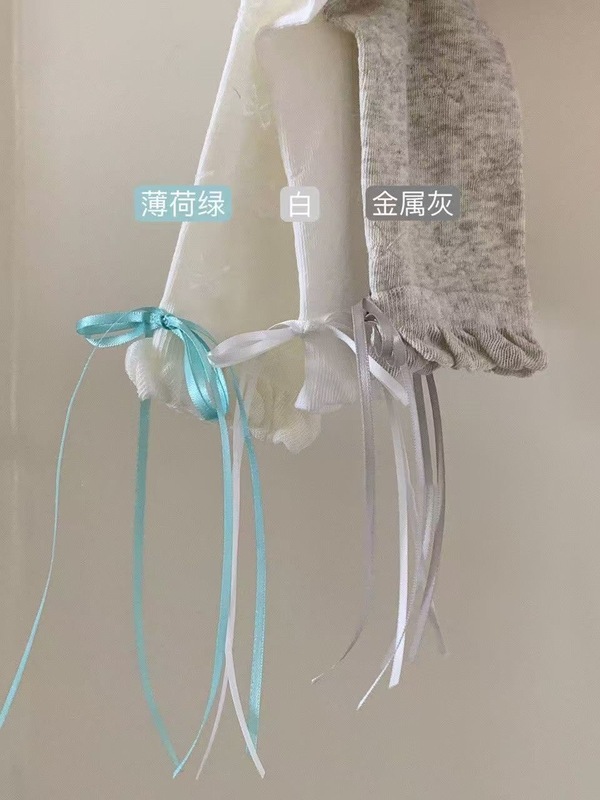 夏季仙仙系列三色蝴蝶结镂空后跟飘带ins设计泡泡花边中筒袜少女|undefined