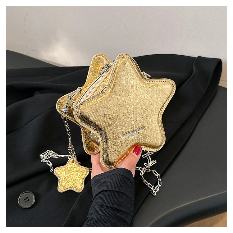 Women's Small Pu Leather Solid Color Streetwear Pentagram Zipper Crossbody Bag display picture 5