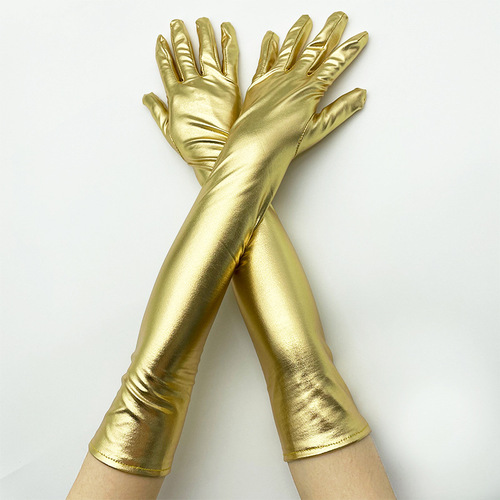 Silver Patent Leather Coated Pole Dance Performance Gloves Halloween Costume Accessories Slim Adult Gloves