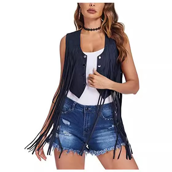 Cross-border Factory Amazon AliExpress Short Vest Casual Retro Hip Hop Women's 2024 New Summer Long Tassel