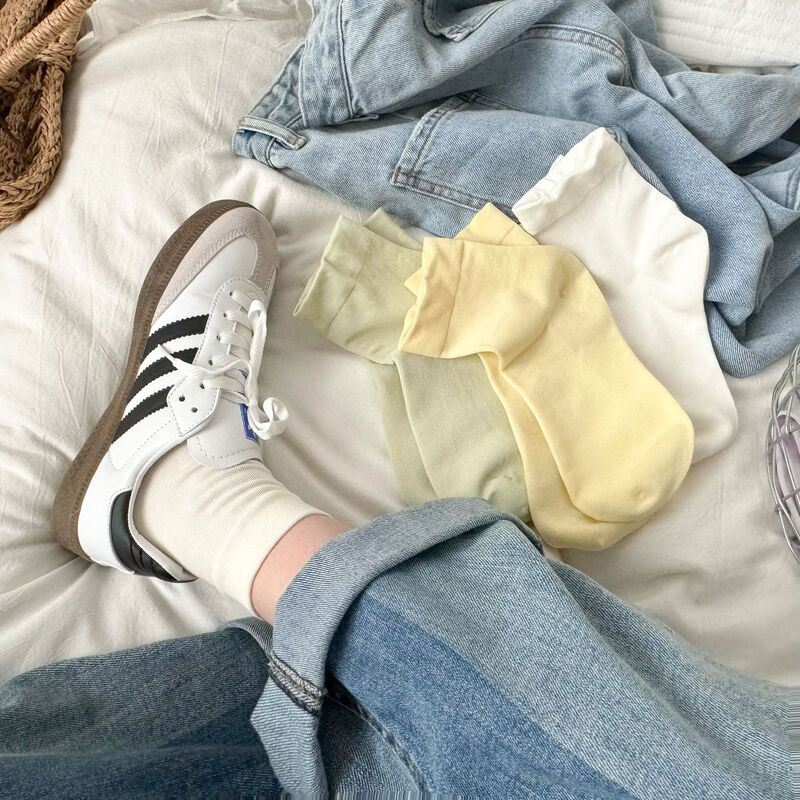Loose Mouth Color Sports Short Socks Women's Spring and Summer Thin Cotton Socks Japanese-style White Boneless Moon Socks