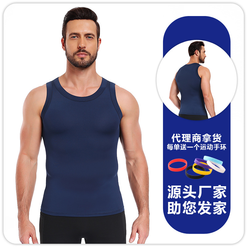 hombre chaleco ajustado de color sólido culturismo deportivo rápido secado chaleco de obstáculos entrenamiento de entrenamiento de entrenamiento leggings camiseta