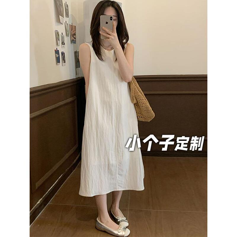 150 Petite French Sleeveless Dress for Women Summer Design Round Neck Vest Dress A-Line Slimming Look Mid-Length