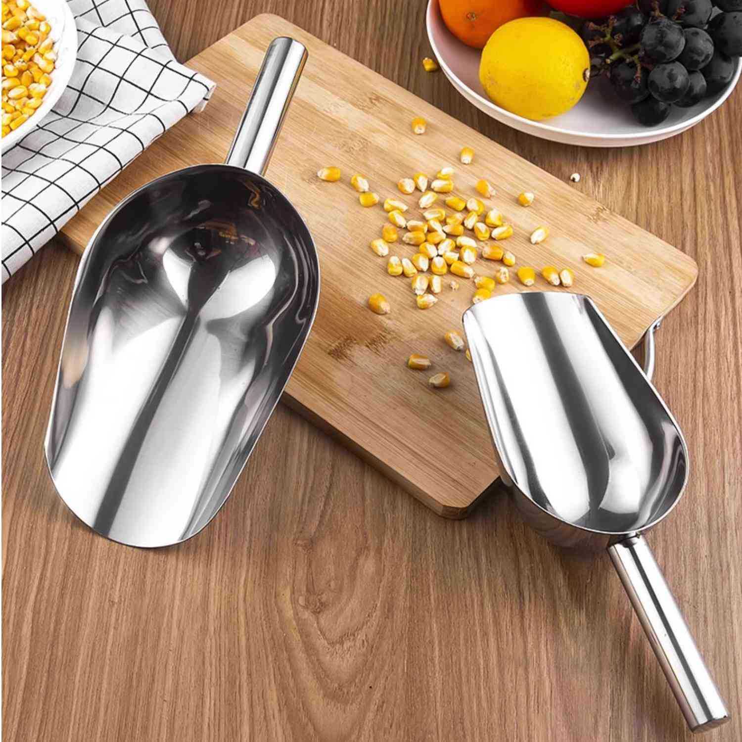 Stainless steel ice shovel, commercial rice shovel, flour food, popcorn, peanut, tea, feed, roasted seeds and nuts, flat bottom shovel, ice making machine 4