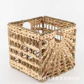 跨境水葫芦草编收纳篮可折叠镂空储物筐家居装饰床边脏衣篮整理筐