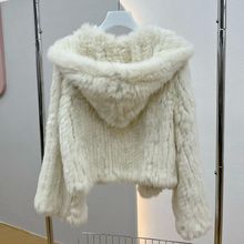 eal abbit Fur ooded Coat Long Sleee Women Casual Loose nitte