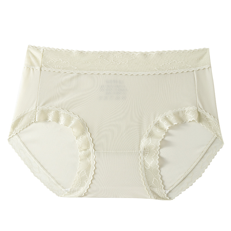 Mascarilla de encaje ultrafina de seda de hielo de secado rápido Serie de camelia ultrafina Encaje antibacteriano Encaje calzoncillos de cintura media para mujer