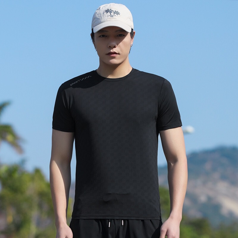 High-End Ice Silk Round Neck Short-Sleeved T-Shirt, Loose Large Size Fashionable Elastic Casual Sports Quick-Drying Running T-Shirt