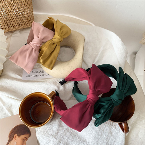 Korean hair accessories, simple and fashionable double-layer large bow headband, wide-brimmed hairpin, Korean style satin fabric headdress for women