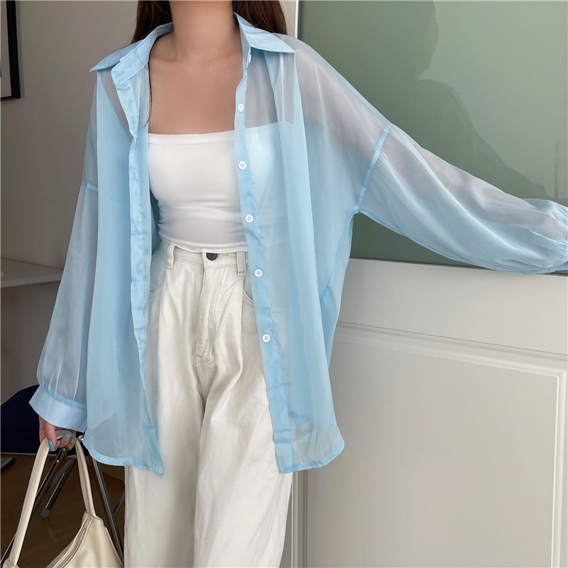 112g Weight Long Sleeve Sleeve Length Single Breasted Placket Type Shirtsleeve Sleeve Type Polyester, Chiffon Fabric Type Regular Top Length Cardigan Tops Type Holiday Occasion Shirt Collar Neckline Loose Fit Type Solid Color Pattern Summer, Spring Season Women's Gender Casual Style Wholesale Women's Casual Solid Color Long Sleeve Blouses 70