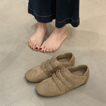 韩版小众魔术贴德训鞋女新款复古圆头拼色休闲运动鞋芭蕾舞鞋