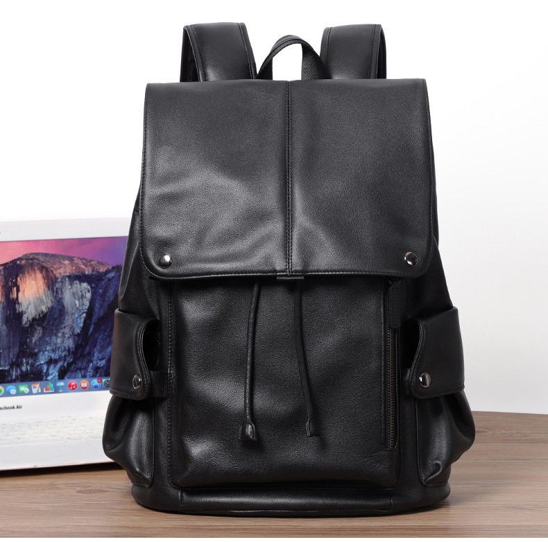 Ba lô da bò thật cho nam, kiểu dáng thời trang, đựng laptop 14 inch, dung tích 36–55L — Màu đen chi tiết 3